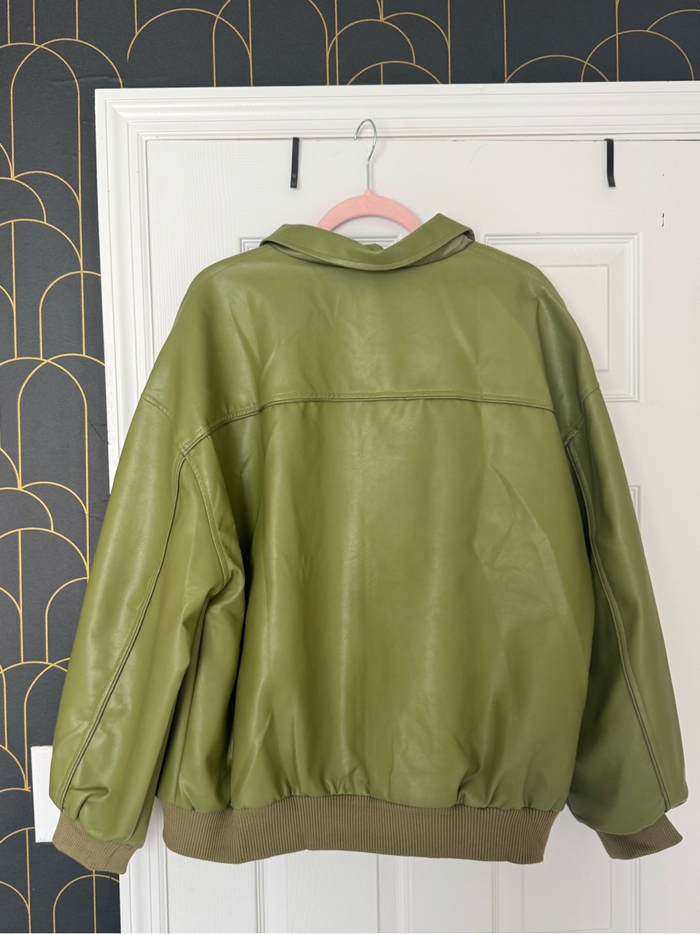 Princess Polly Olive Green Oversized Vegan Leather Zip Jacket - Picture 5 of 6